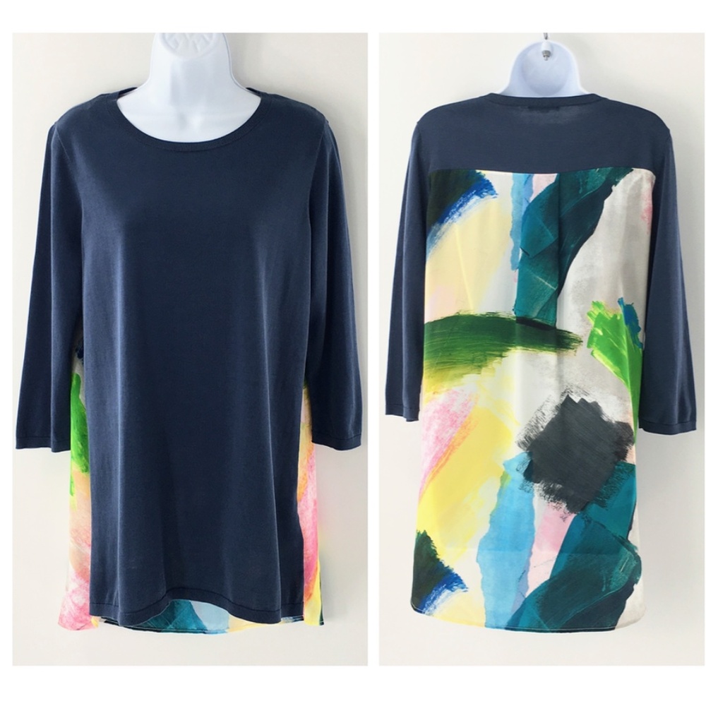 COS Womens Knit Tunic Top Blue Crewneck Mulberry Silk Back Art to Wear Sz S - Picture 1 of 11